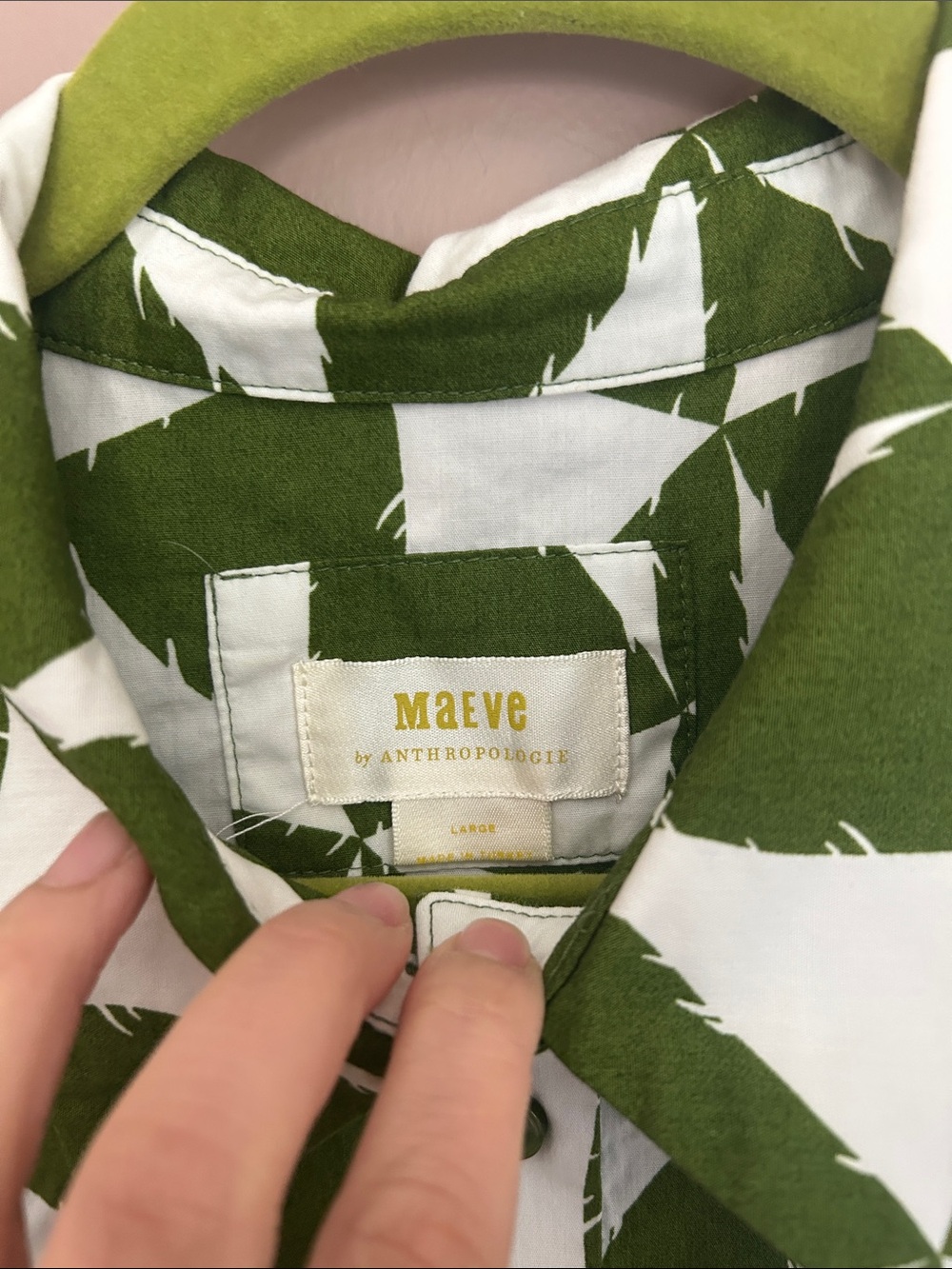 Anthropologie Maeve The Bettina Tiered Shirt Dress Green Geometric Boho Size L - Picture 10 of 10